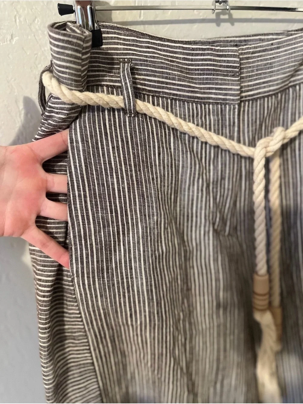 Anthropology Wide-Leg Striped Linen-Blend Pants in Gray Sz 2 - Picture 6 of 8